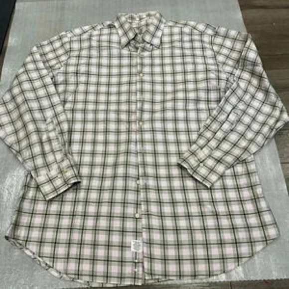Other - Men's Long-Sleeve Plaid Button-Up Shirt - Green/White